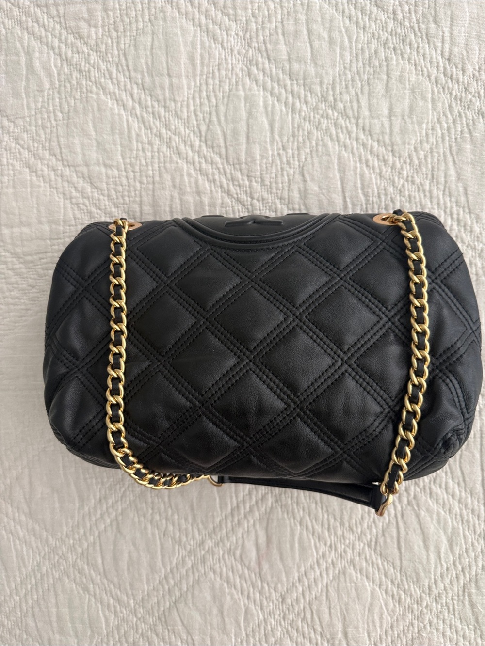 Tory Burch Fleming Quilted Soft Leather Convertible Shoulder Bag Black GoldChain - Picture 8 of 16